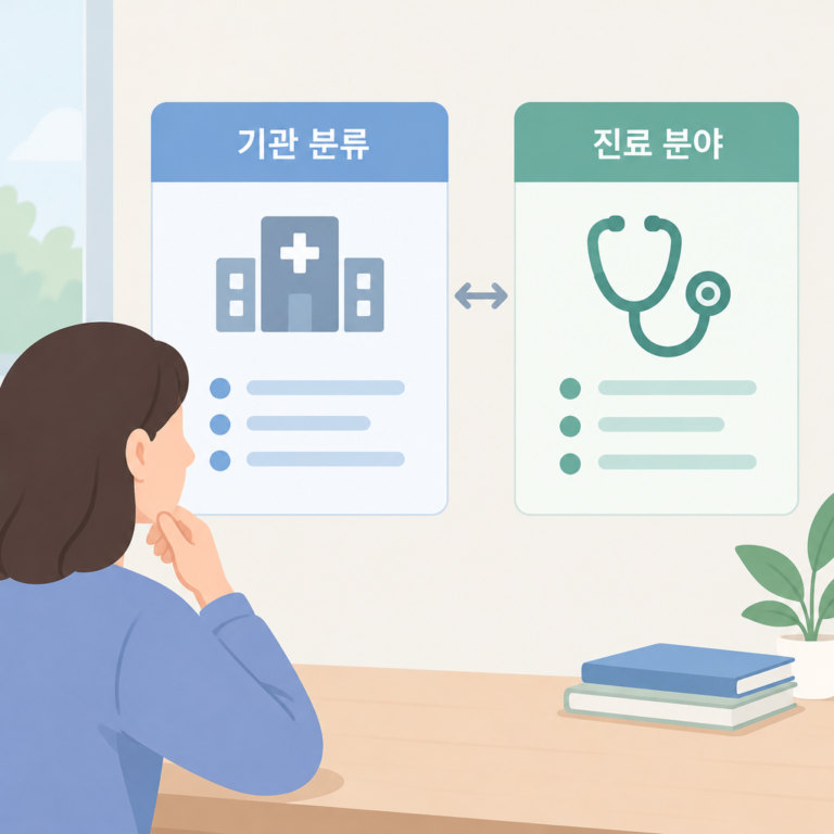 AI 생성 설명 이미지: 서초 한방병원 장덕 한방병원 | 의료기관 종별과 진료과목 표기 구분하기
