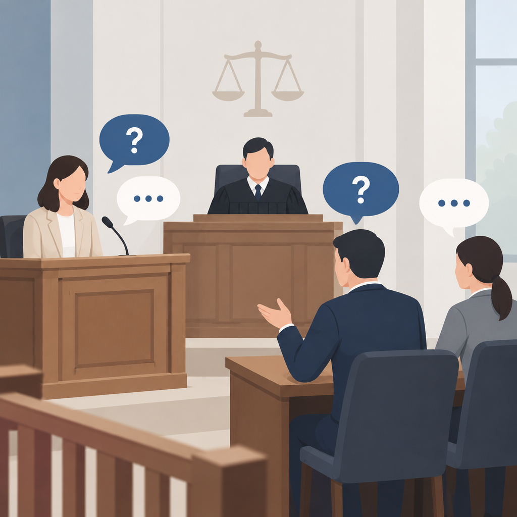 AI 생성 설명 이미지: 수원형사전문변호사 법무법인 프런티어 수원지사 | 민사재판 증인신문과 당사자신문, 진술자는 누구인가요?